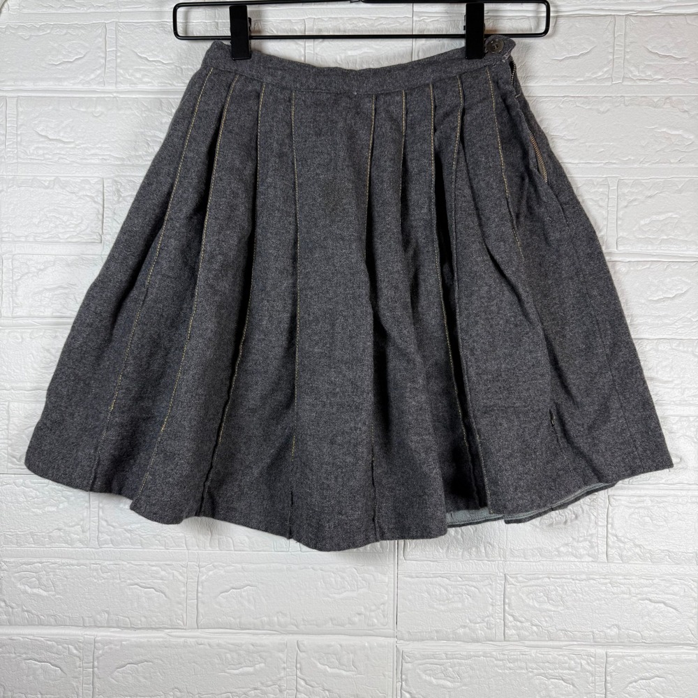 Mini Pleated Skirt Women 24 Grey Wool Blend Contrast Stitch Academic
